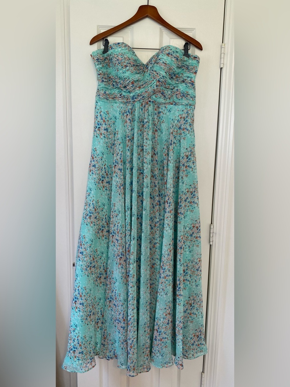 Allure Bridals Strapless Aqua Floral Chiffon Gown